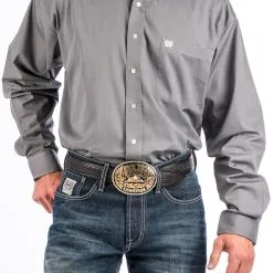 Miller International Cinch Men's Solid Gray Button-Down Long Sleeve Shirt