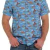 Miller International Cinch Men's Blue Bucking Horse Short Sleeve Camp Shirt