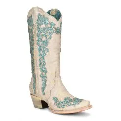 Corral Women's Bone Glitter Overlay W/Embroidery Boots A4368